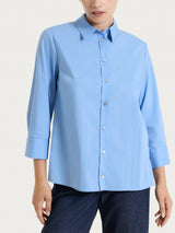 Camicia con manica 3/4 in Poplin di cotone Blu Donna - Ragno