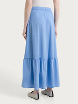 Long Flounce Skirt in Cotton Popline Blue Women's - Ragno