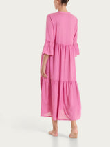 Langes, offenes Rüschenkleid aus Rosa Musselin Slub Woman - Ragno