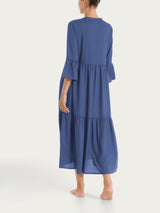 Abito lungo e aperto con balze in Mussola Slub Blu Donna - Ragno