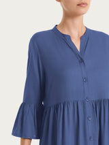 Abito lungo e aperto con balze in Mussola Slub Blu Donna - Ragno