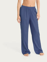Pantalone ampio con tasche in Mussola Slub Blu Donna - Ragno