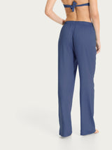 Pantalone ampio con tasche in Mussola Slub Blu Donna - Ragno