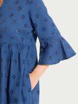 Abito lungo tinta unita in Sangallo Blu Donna - Ragno