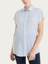 Camicia a righe con manica corta in Ecoseta Blu Donna - Ragno
