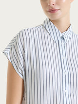Camicia a righe con manica corta in Ecoseta Blu Donna - Ragno