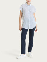 Camicia a righe con manica corta in Ecoseta Blu Donna - Ragno