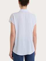 Camicia a righe con manica corta in Ecoseta Blu Donna - Ragno