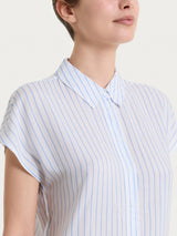Camicia a righe con manica corta in Ecoseta Blu Donna - Ragno