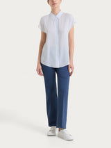 Camicia a righe con manica corta in Ecoseta Blu Donna - Ragno