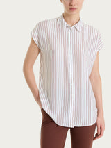 Camicia a righe con manica corta in Ecoseta Marroni Donna - Ragno