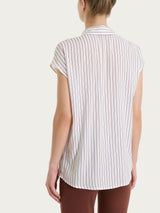Camicia a righe con manica corta in Ecoseta Marroni Donna - Ragno
