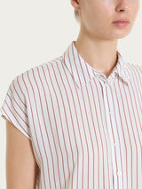 Camicia a righe con manica corta in Ecoseta Marroni Donna - Ragno
