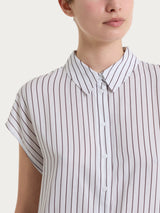 Camicia a righe con manica corta in Ecoseta Viola Donna - Ragno