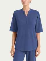 Maglia con scollo a serafino in Summer Slub Blu Donna - Ragno