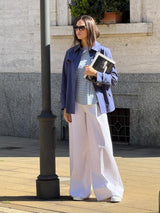 Pantalone lungo a palazzo con tasche e pinces in Compact Light Bianchi Donna - Ragno