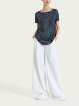 Pantalone lungo a palazzo con tasche e pinces in Compact Light Bianchi Donna - Ragno