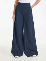 Long palazzo pants with pockets and pleats in Compact Light Blue Women's - Ragno