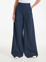 Pantalone lungo a palazzo con tasche e pinces in Compact Light Blu Donna - Ragno