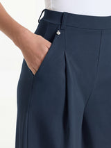 Long palazzo pants with pockets and pleats in Compact Light Blue Women's - Ragno