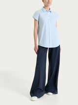 Long palazzo pants with pockets and pleats in Compact Light Blue Women's - Ragno
