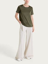 Pantalone lungo a palazzo con tasche e pinces in Compact Light Bianchi Donna - Ragno