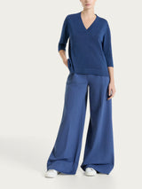 Pantalone lungo a palazzo con tasche e pinces in Compact Light Blu Donna - Ragno
