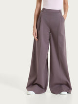 Pantalone lungo a palazzo con tasche e pinces in Compact Light Marroni Donna - Ragno