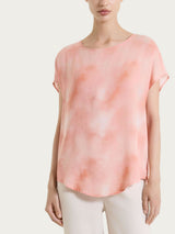 Blusa con manica corta e fantasia in Voile di Viscosa Satin Rosa Donna - Ragno