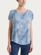 Blusa con manica corta e fantasia in EcoSeta Azzurri Donna - Ragno