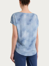 Blusa con manica corta e fantasia in EcoSeta Azzurri Donna - Ragno