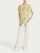 Blusa con manica corta e fantasia in Voile di Viscosa Satin Verdi Donna - Ragno