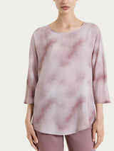 Blusa con manica 3/4 e fantasia in Voile di Viscosa Satin Marroni Donna - Ragno