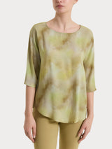 Blusa con manica 3/4 e fantasia in Voile di Viscosa Satin Verdi Donna - Ragno