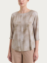 Blusa con manica 3/4 e fantasia in Voile di Viscosa Satin Marroni Donna - Ragno