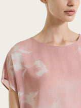 Blusa con manica corta e fantasia in Voile di Viscosa Satin Rosa Donna - Ragno