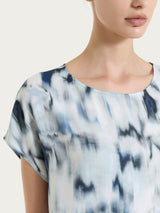 Blusa con manica corta e fantasia in EcoSeta Blu Donna - Ragno