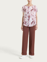 Blusa con manica corta e fantasia in EcoSeta Marroni Donna - Ragno