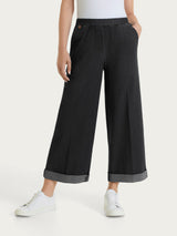 Jeans ampio alla caviglia con vita piatta in Super Light Denim Neri Donna - Ragno