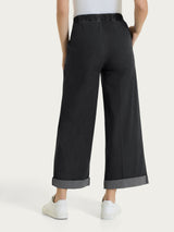 Jeans ampio alla caviglia con vita piatta in Super Light Denim Neri Donna - Ragno