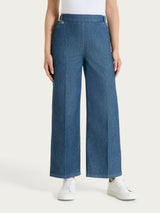 Jeans ampio alla caviglia con tasche e vita piatta in Light Denim Blu Donna - Ragno