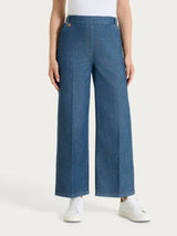 Jeans ampio alla caviglia con tasche e vita piatta in Light Denim Blu Donna - Ragno