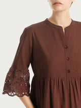 Vestito con dettagli in Sangallo e Mussola di Cotone Marroni Donna - Ragno