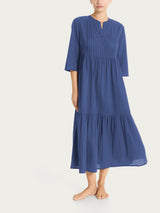 Langes Kleid mit Rüschen aus blauem Baumwollmusselin für Damen - Ragno