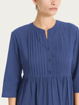 Langes Kleid mit Rüschen aus blauem Baumwollmusselin für Damen - Ragno