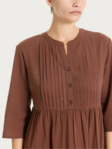 Langes Kleid mit Volants aus braunem Baumwollmusselin für Frauen - Ragno