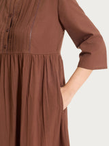 Langes Kleid mit Volants aus braunem Baumwollmusselin für Frauen - Ragno