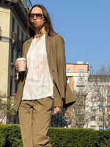 Blusa a righe spaziate e manica corta in EcoSeta Bianchi Donna - Ragno