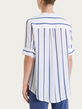 Blusa a righe spaziate e manica corta in EcoSeta Blu Donna - Ragno