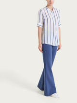 Blusa a righe spaziate e manica corta in EcoSeta Blu Donna - Ragno